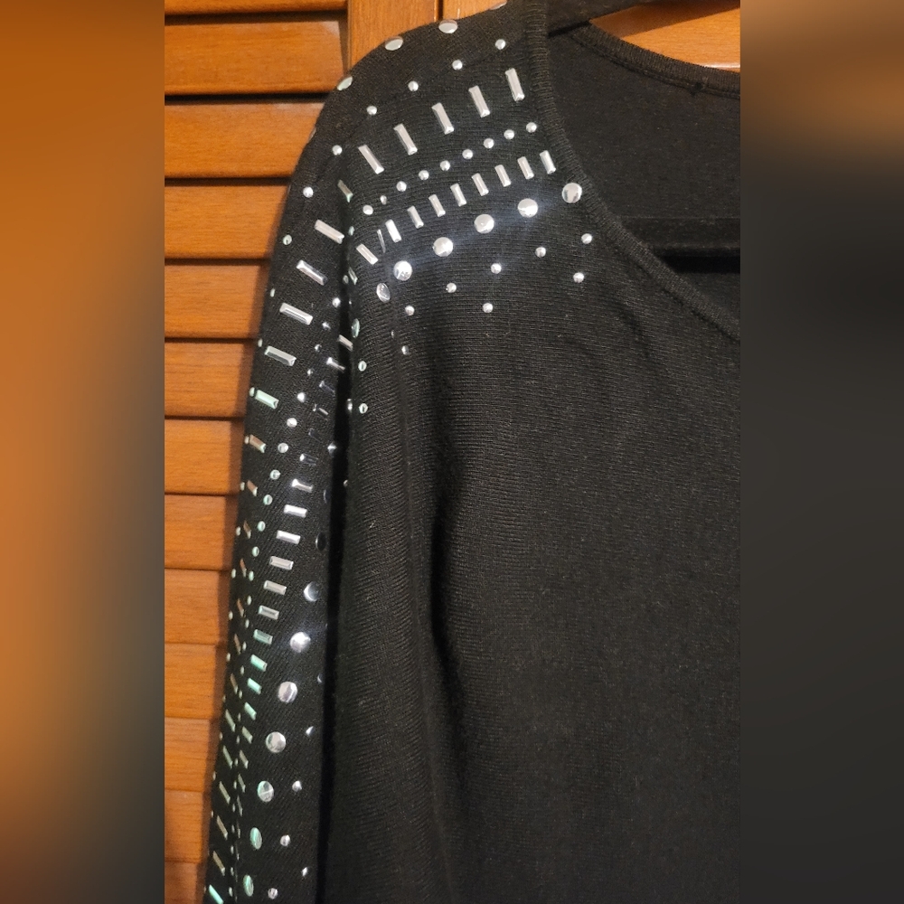7th Avenue Women's Black Sweater W/ Rhinestone 3/4 Length Sleeves Relax Fit Sz M - Picture 4 of 13
